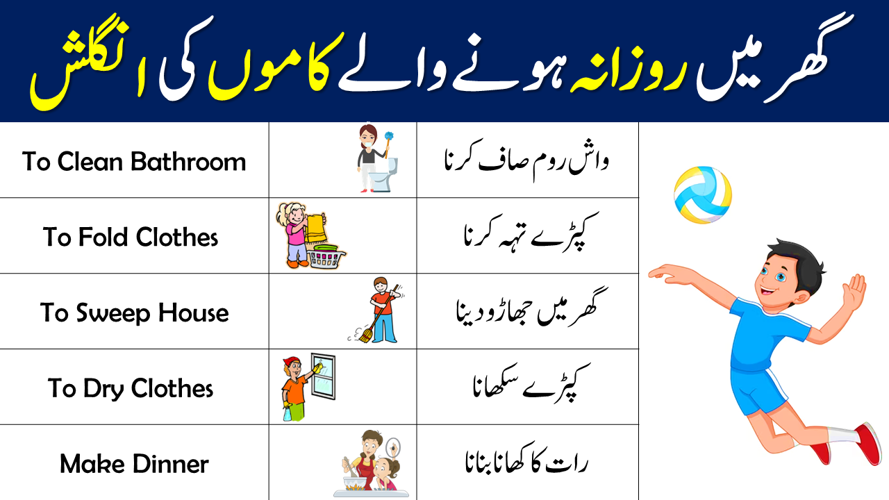 Daily Routine Household Chores Vocabulary With Urdu Meanings