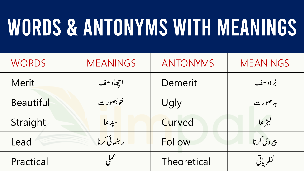 Antonyms Words in English With Urdu Meanings | Download PDF