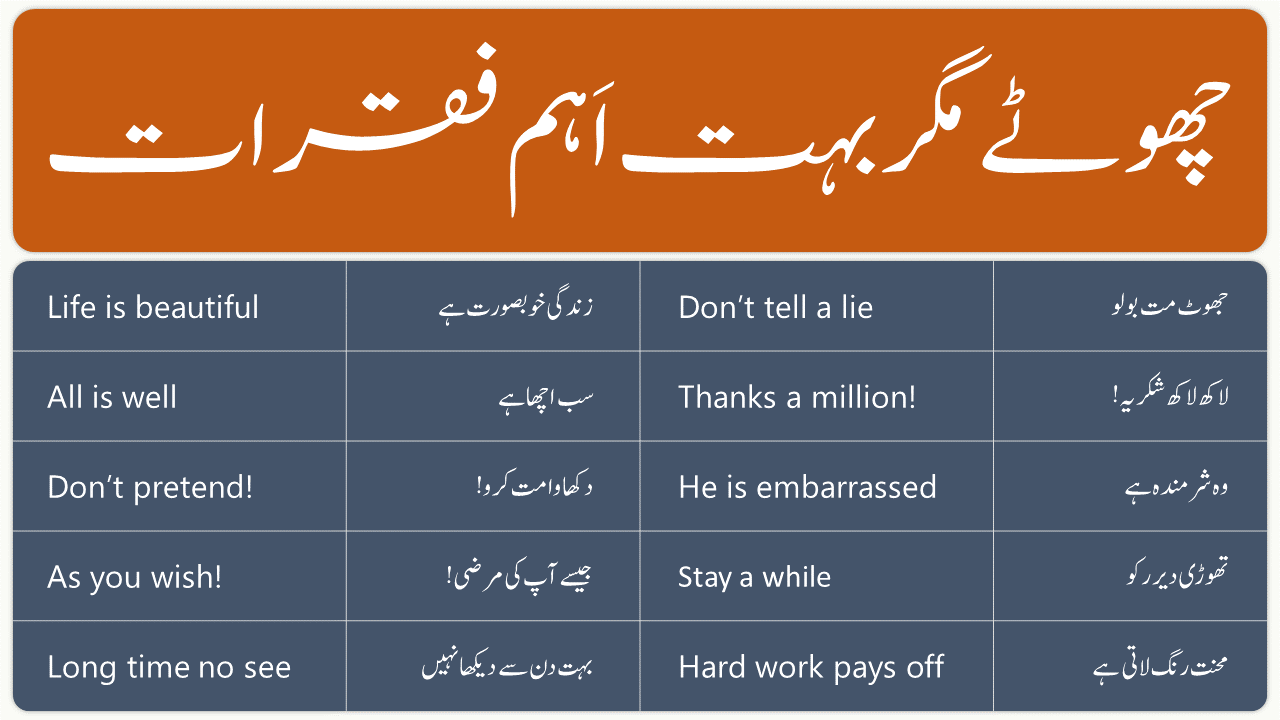 Short But Important Sentences in English With Urdu Translation