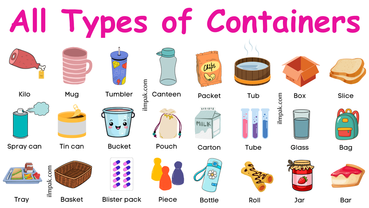 Types of Containers | Containers Vocabulary