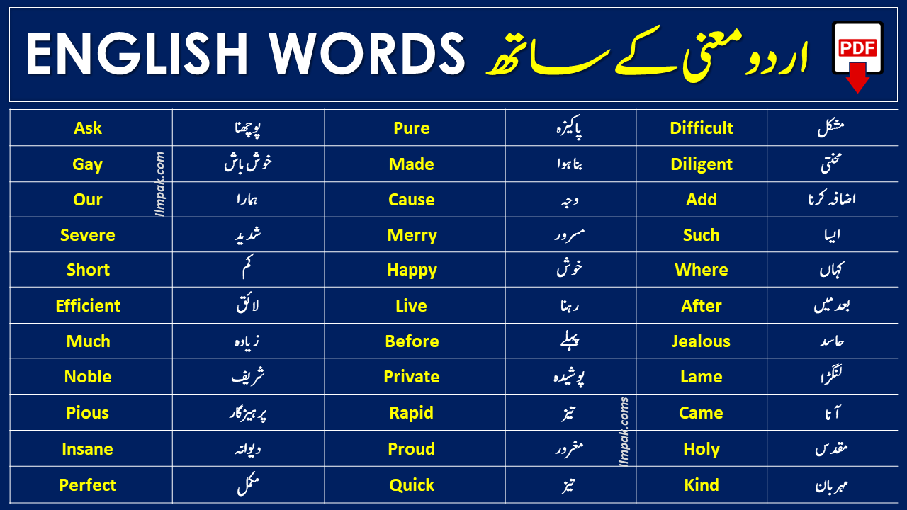 Words Meaning with Urdu Translation | Daily Use Words PDF