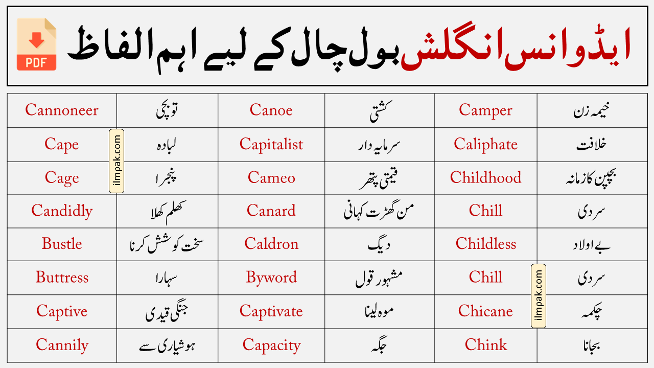 120 Advanced Vocabulary Words with Urdu Meanings | PDF