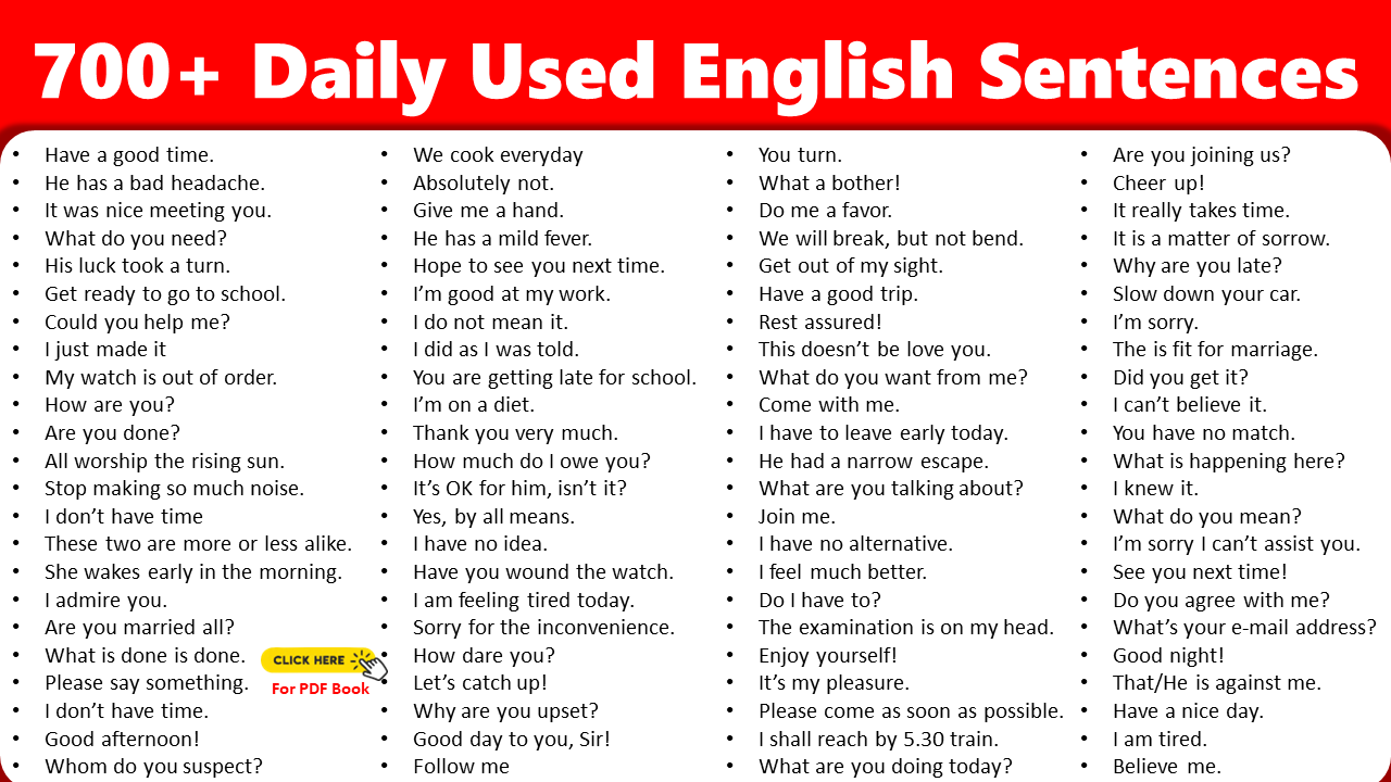 700+ Daily Conversation English Sentences with PDF