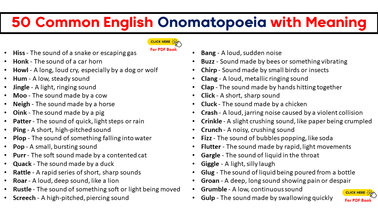 50 Common English Onomatopoeia with Meaning